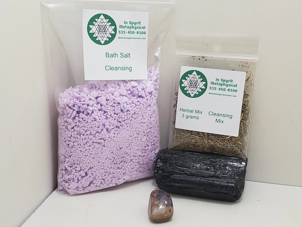 Bath Salts Cleansing Kit - Bath Salts, Cleansing Herb Mix, Cleansing Stone In Spyrit Metaphysical