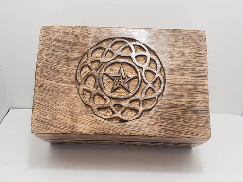 Celtic Circle Pentacle Carved Wooden Box - Tarot, Stone, Herb Storage In Spyrit Metaphysical
