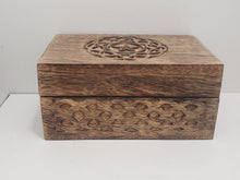 Load image into Gallery viewer, Celtic Circle Pentacle Carved Wooden Box - Tarot, Stone, Herb Storage In Spyrit Metaphysical
