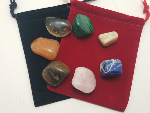 Chakra Set - Emotion - Malachite, Moonstone, Lapis Lazuli, Rose Quartz, Tiger's Eye, Carnelian, Smoky Quartz In Spyrit Metaphysical