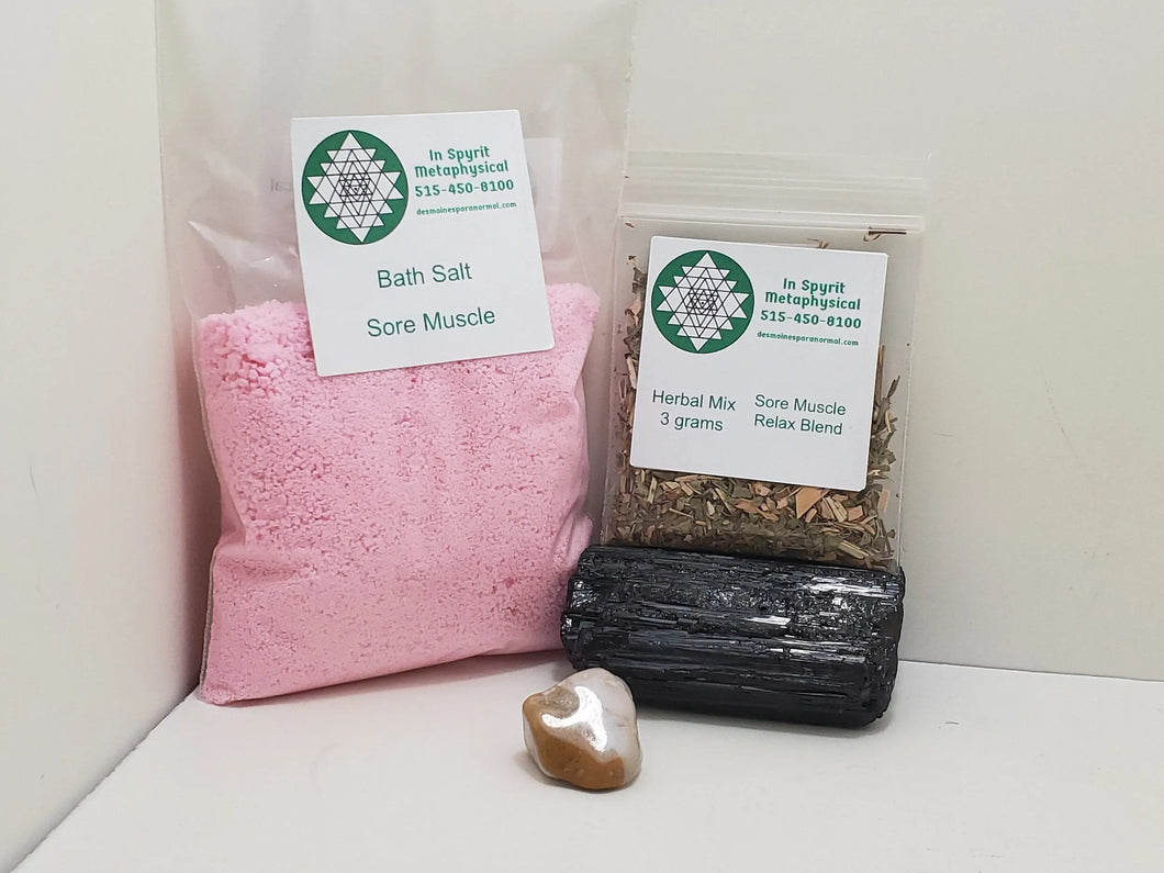 Sore Muscle Mini Kit - Bath Salt, Herb Mix, Stone freeshipping - In Spyrit Metaphysical