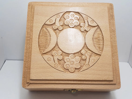 Triple Moon Carved Box - Crystal Storage, Herb Storage, Altar Accessories In Spyrit Metaphysical