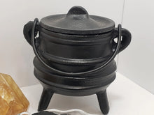 Load image into Gallery viewer, Cauldron Black Ribbed with lid,3&quot;D 4.5&quot;H In Spyrit Metaphysical
