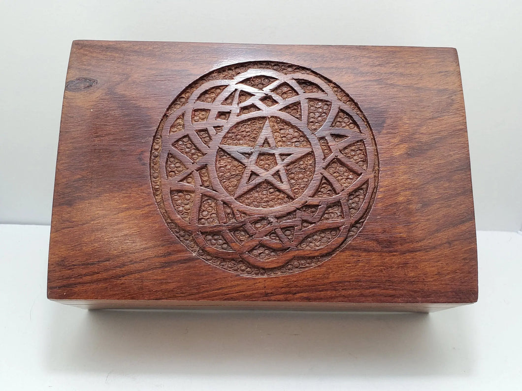 Wooden altar Box Pentagram with Celtic Knot - Tarot Card Storage, Herb Storage, Crystal Storage In Spyrit Metaphysical